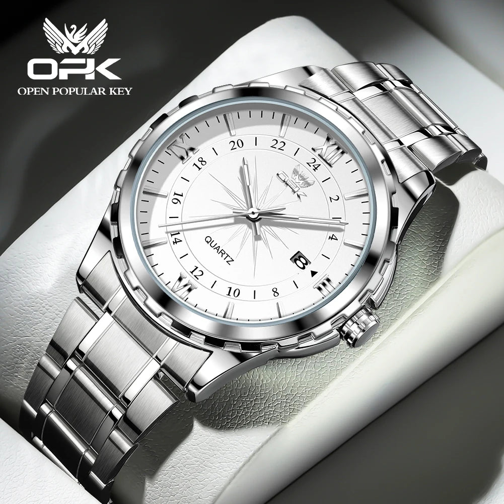 OPK 6003 Dual Calendar Watch – Men’s Quartz Steel Belt Wristwatch