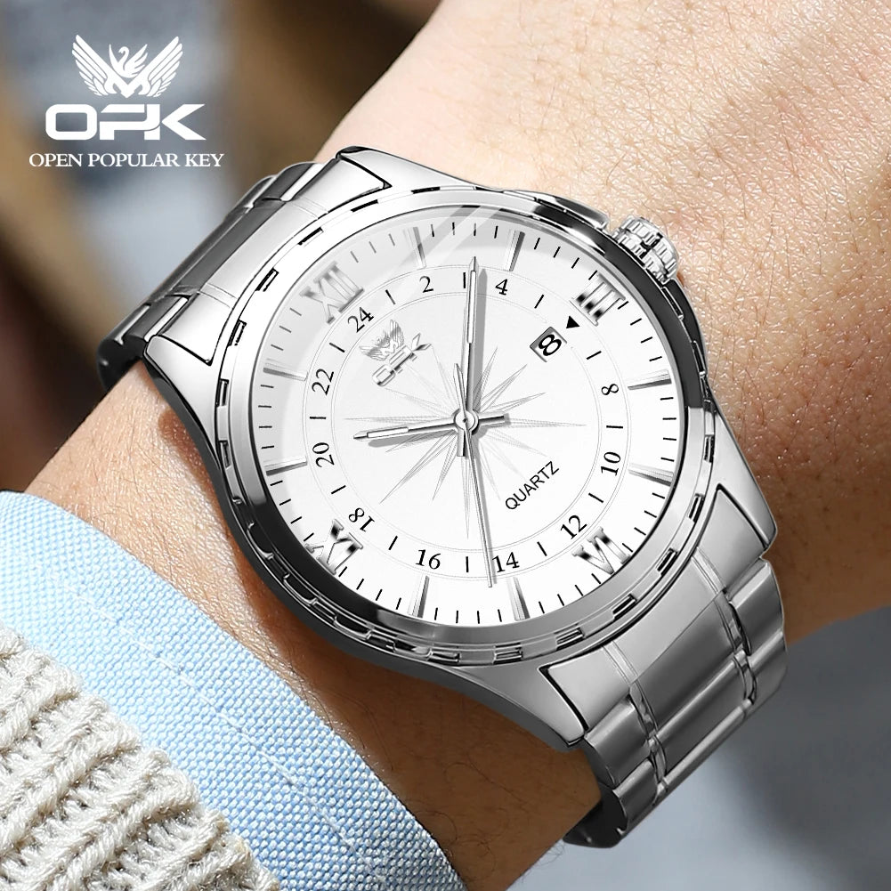 OPK 6003 Dual Calendar Watch – Men’s Quartz Steel Belt Wristwatch