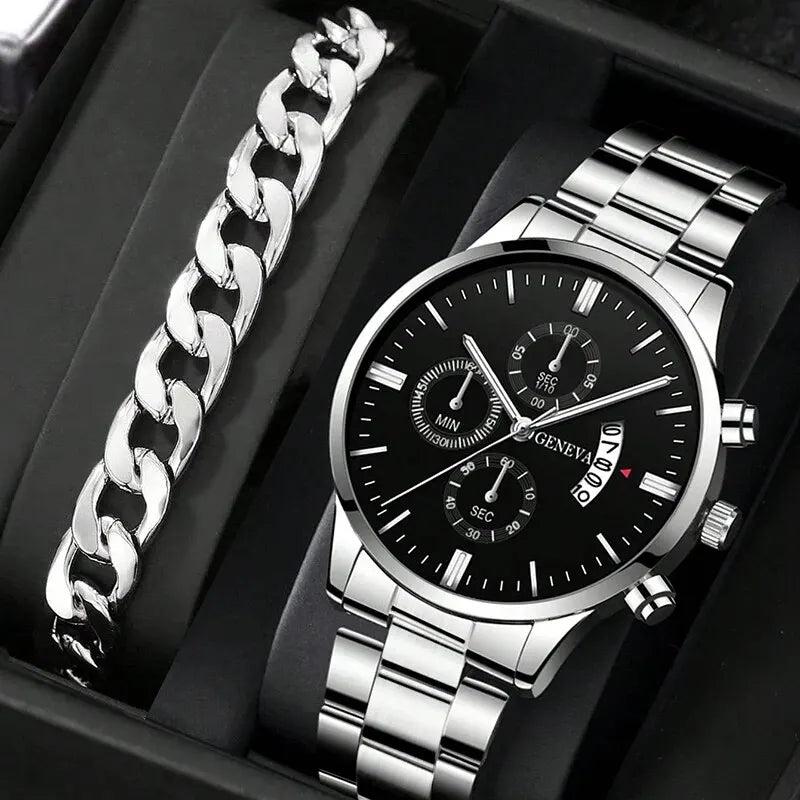 Men’s Calendar Quartz Watch – Business Bracelet Style Wristwatch