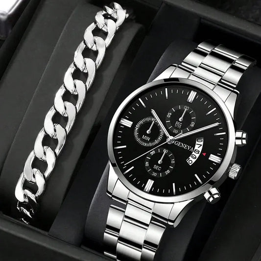 Men’s Calendar Quartz Watch – Business Bracelet Style Wristwatch