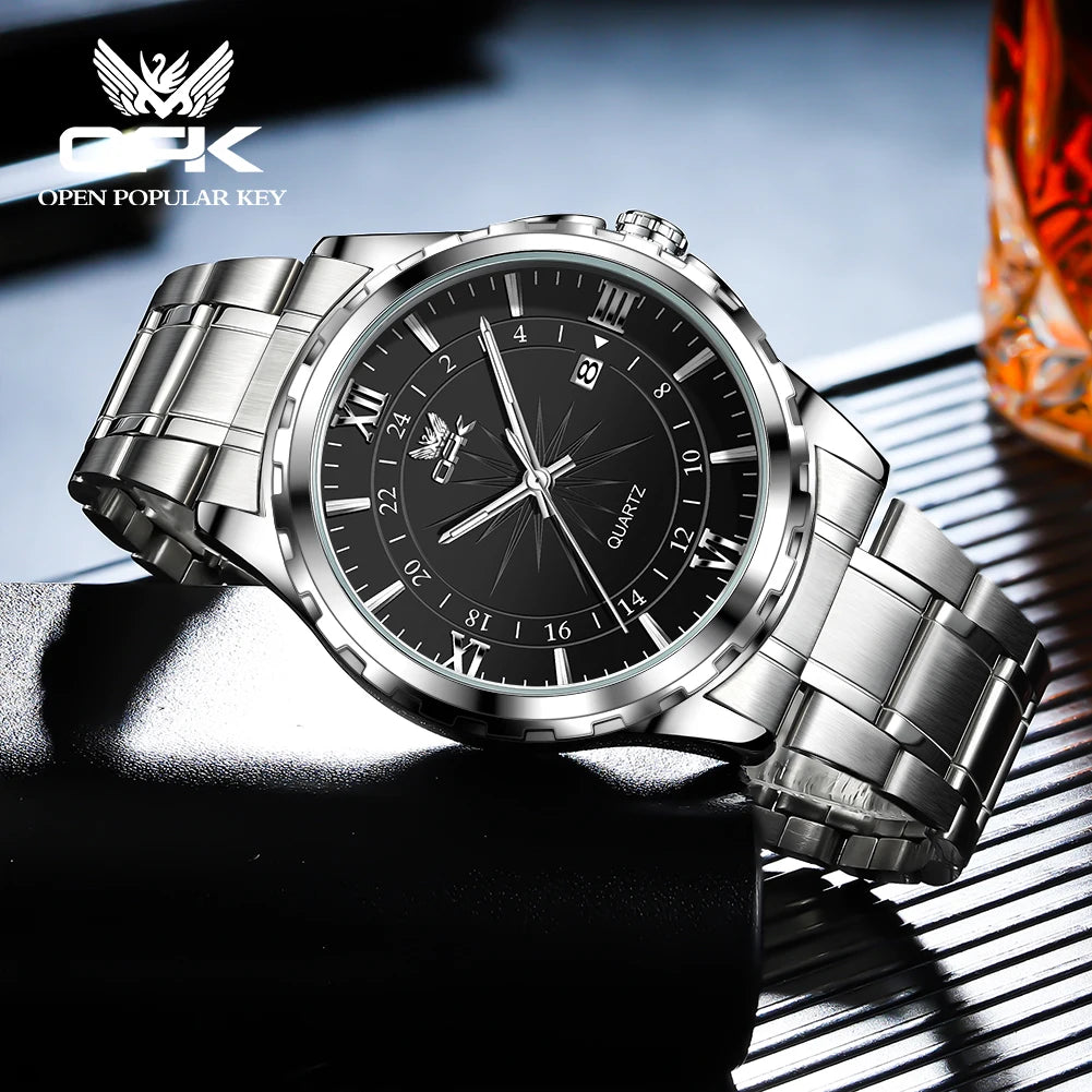 OPK 6003 Dual Calendar Watch – Men’s Quartz Steel Belt Wristwatch