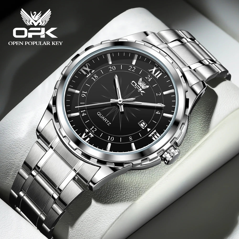 OPK 6003 Dual Calendar Watch – Men’s Quartz Steel Belt Wristwatch