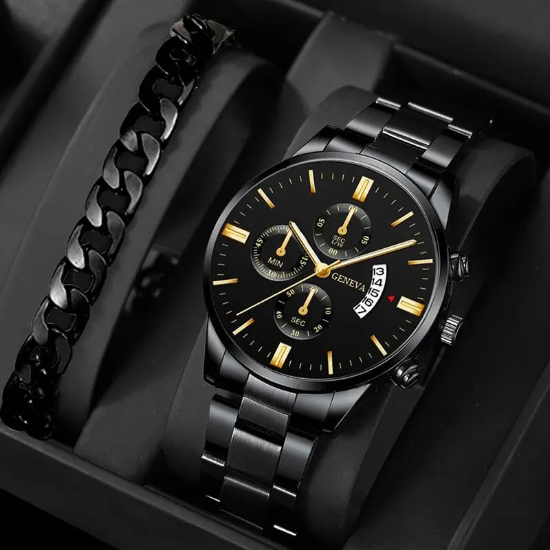 Men’s Calendar Quartz Watch – Business Bracelet Style Wristwatch