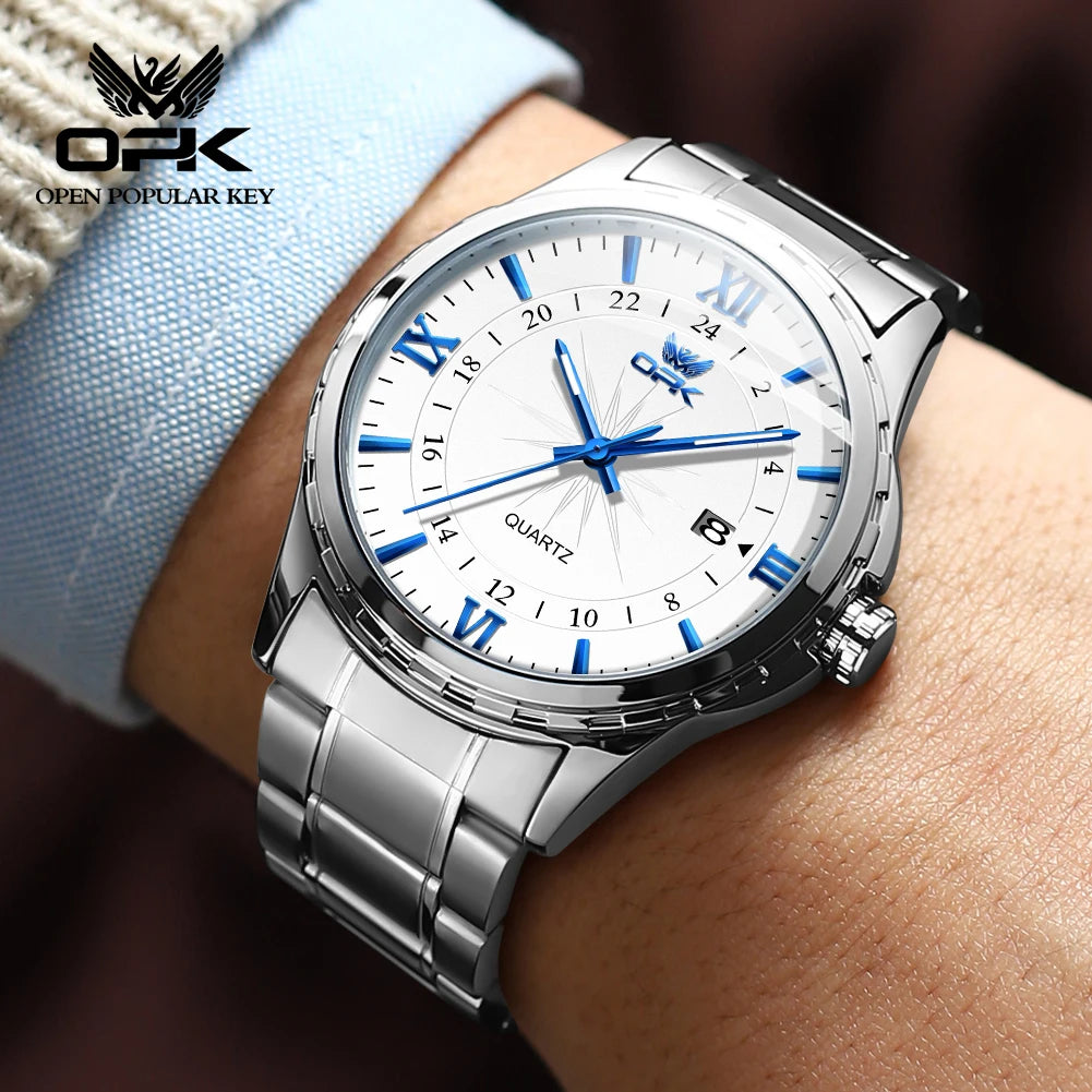 OPK 6003 Dual Calendar Watch – Men’s Quartz Steel Belt Wristwatch