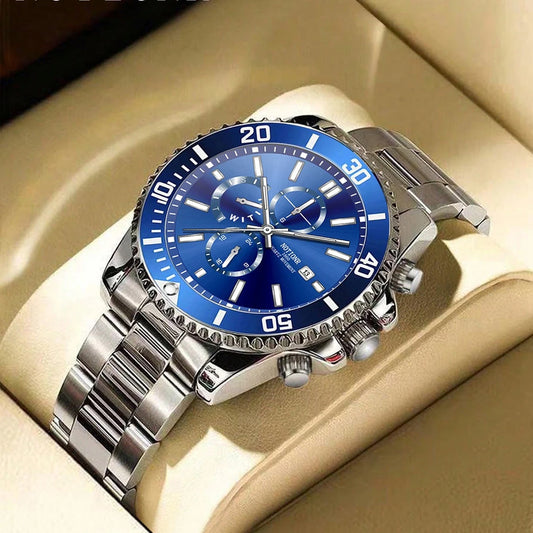 Silver Luxury Quartz Watch – Men’s Business Style with Luminous Dial